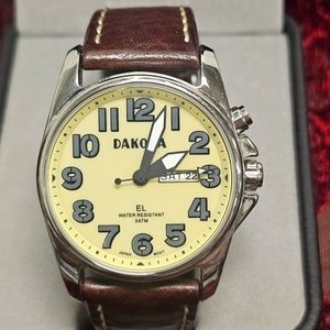 Vintage Dakota Steel Angler Cream with Brown Leather Band, Water Resistant